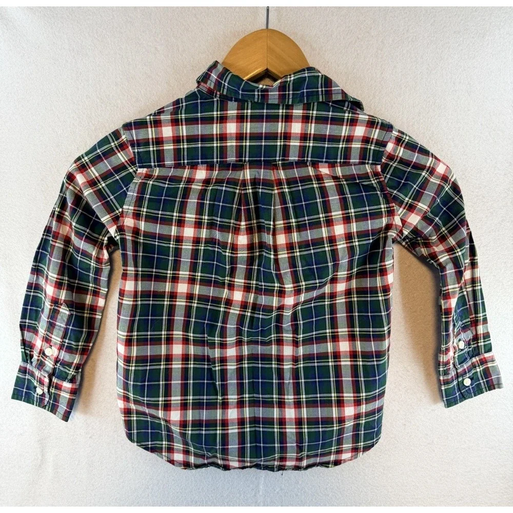 Ralph Lauren Toddler Boy Plaid Button Down Green Red Blue Polo Shirt Size 4T EUC